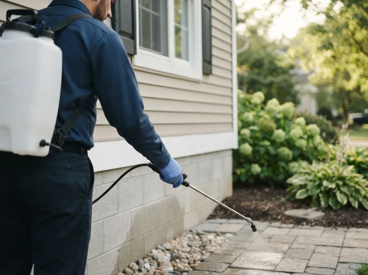 Pest control technician inspecting a home in Ash Grove, MO